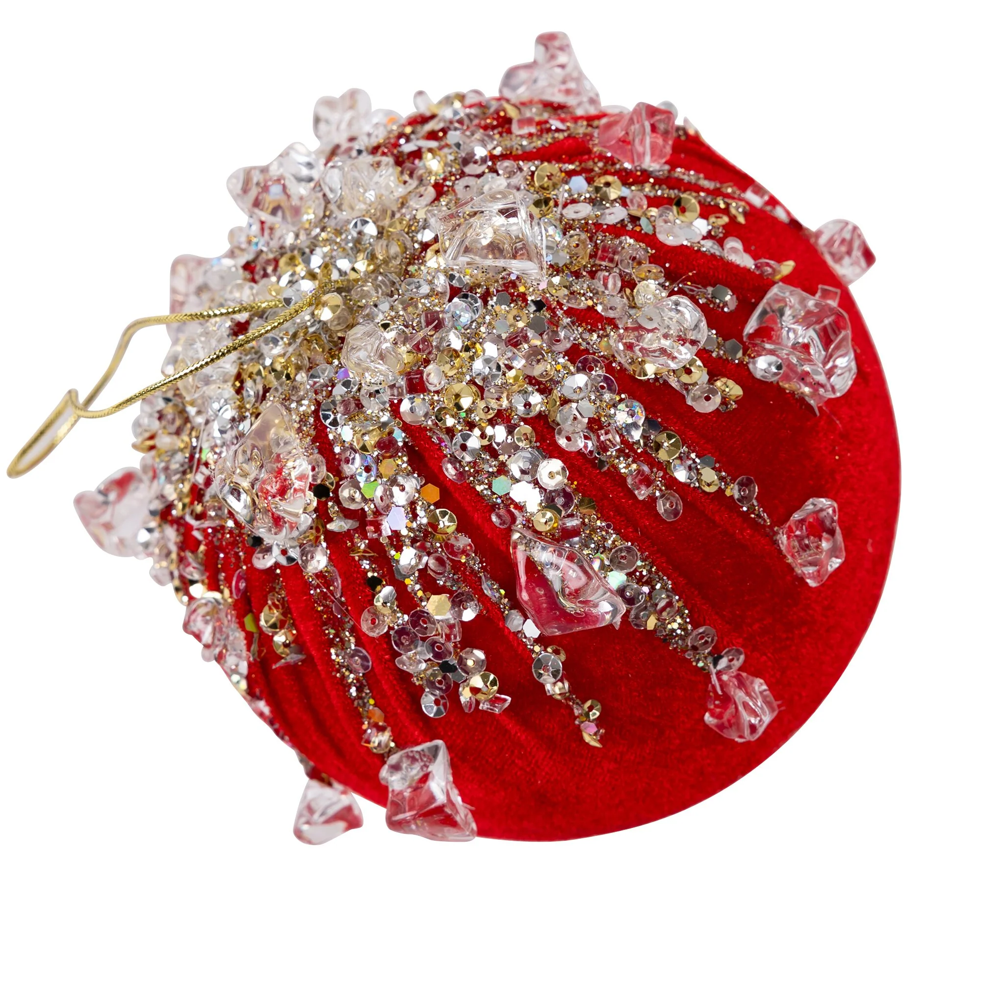 Velvet Bejeweled Ball Ornament, 5" (Red)