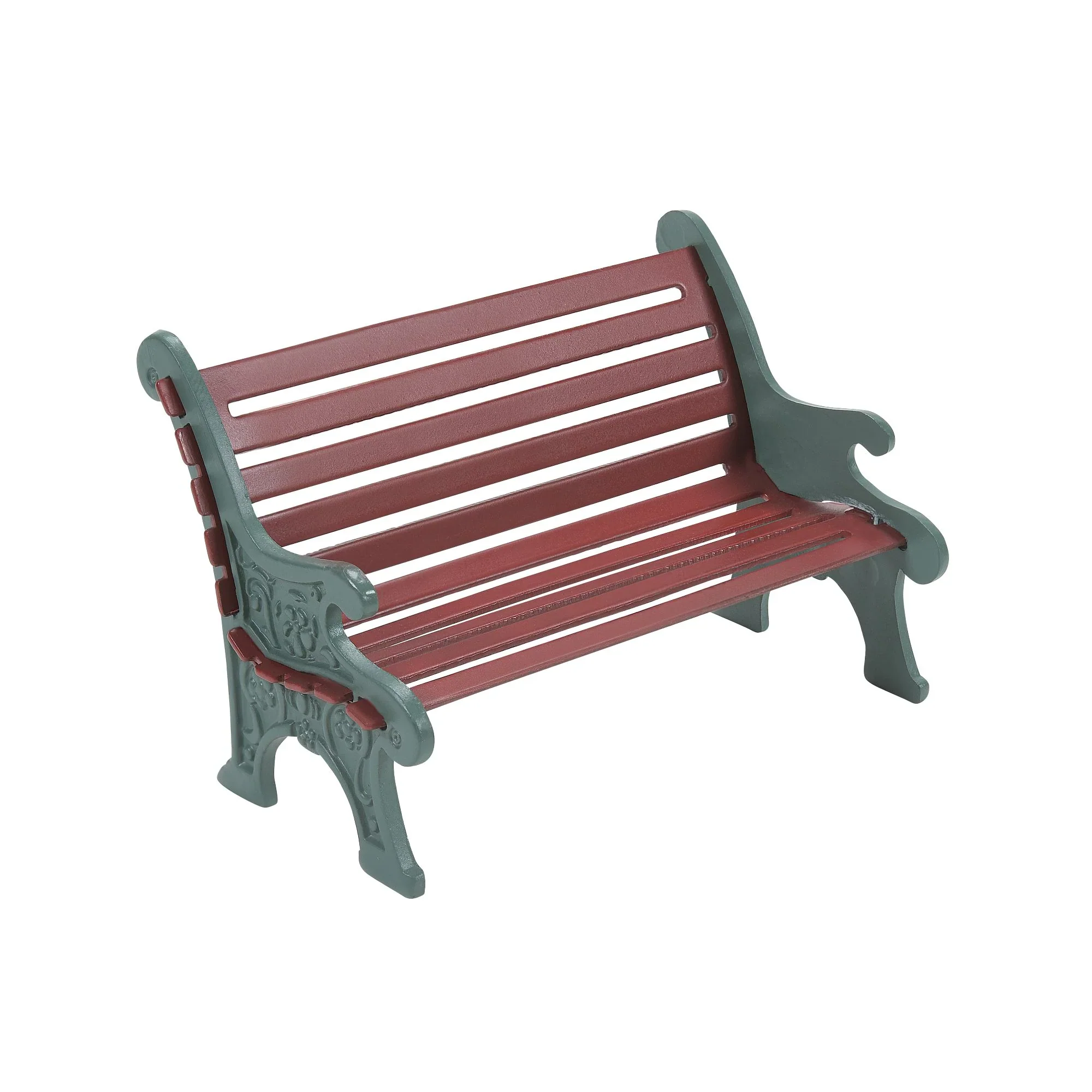 Village Accessories - Red Wrought Iron Park Bench, 2.25"