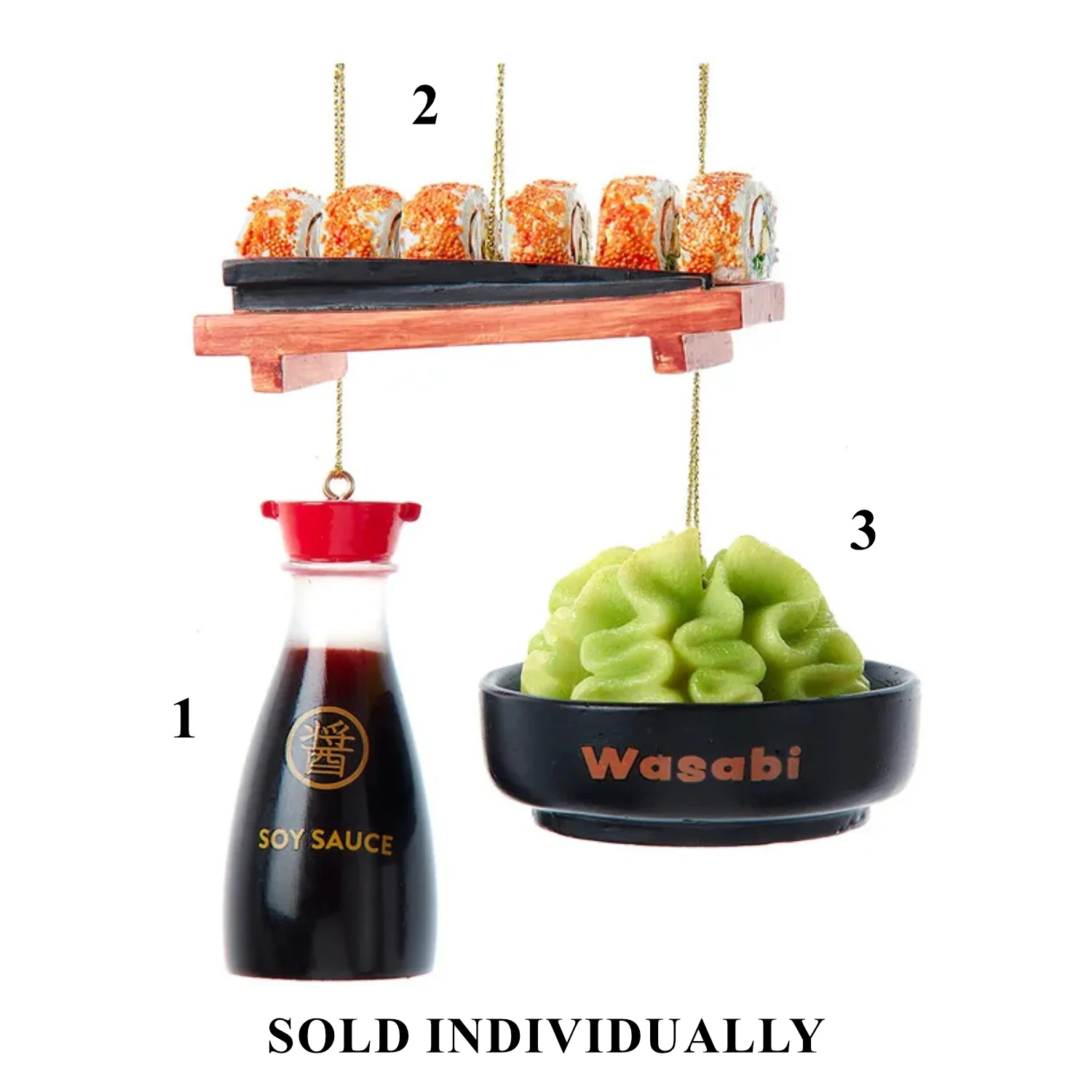 Wasabi, Soy Sauce & Sushi Ornaments, 2.5"-3" (3 styles - sold individually)