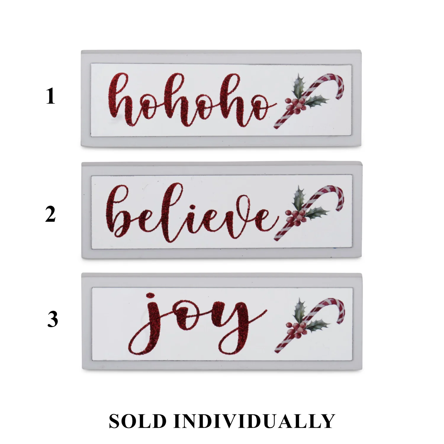 White Christmas Message w/ Candy Cane Sign, 6" (3 styles - sold individually)