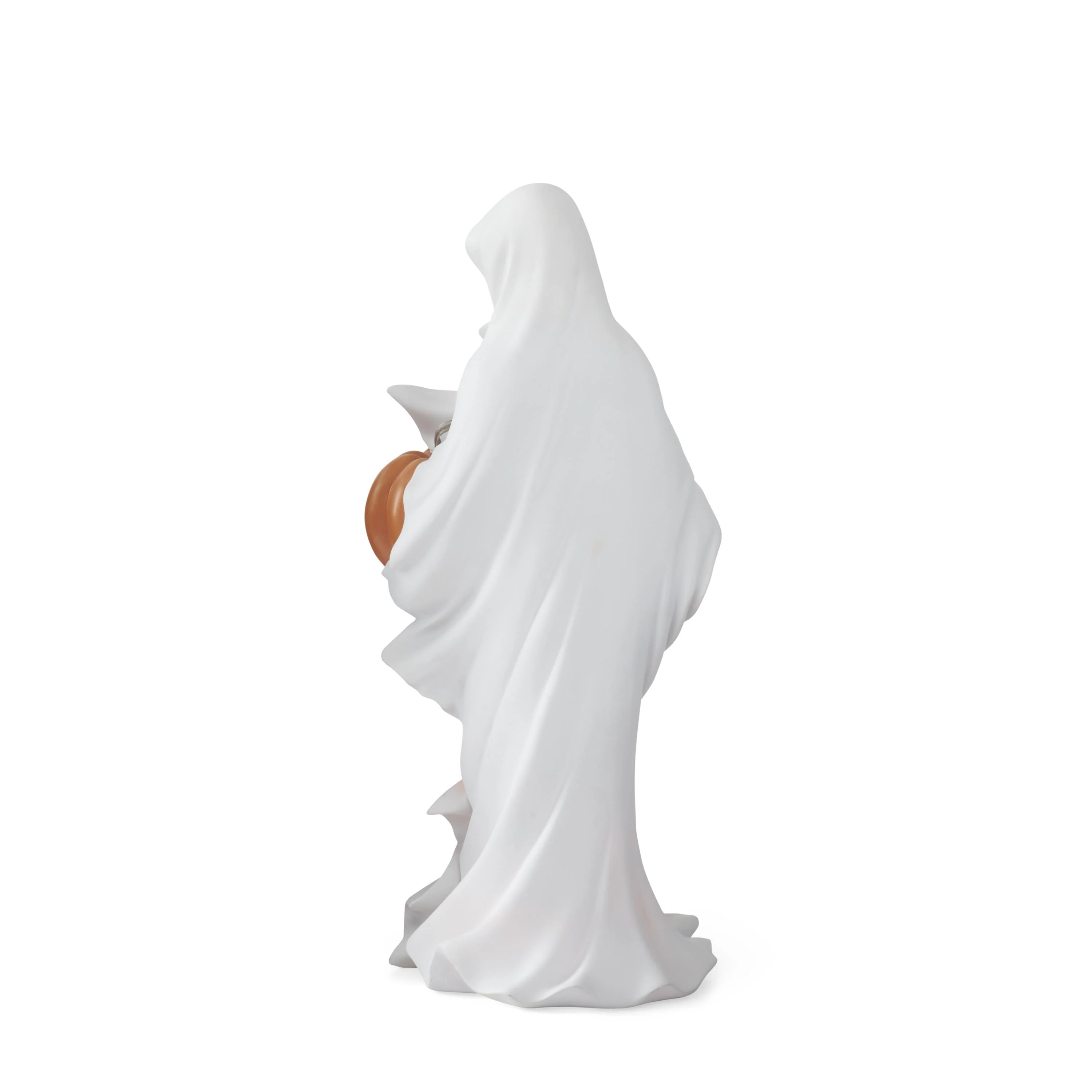 White Draped LED Ghost Holding Jack-O-Lantern Figurine w/Timer, 20" - Image 3