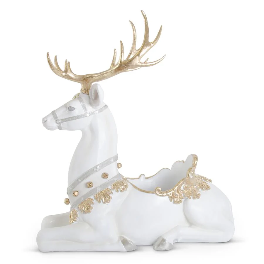 White Glittered Resin Ornate Jeweled Deer, 45"