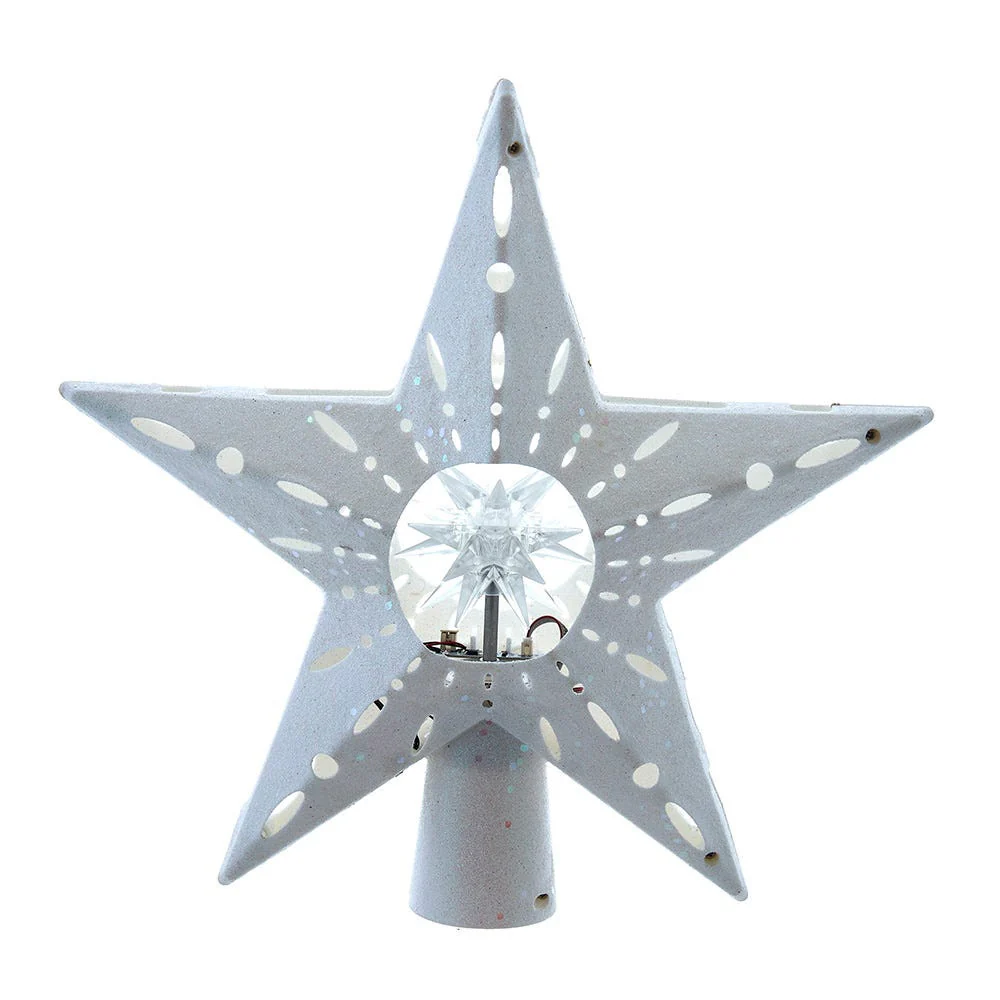 White Iridescent LED Star w/Rotating Ornament Treetop, 11.8"