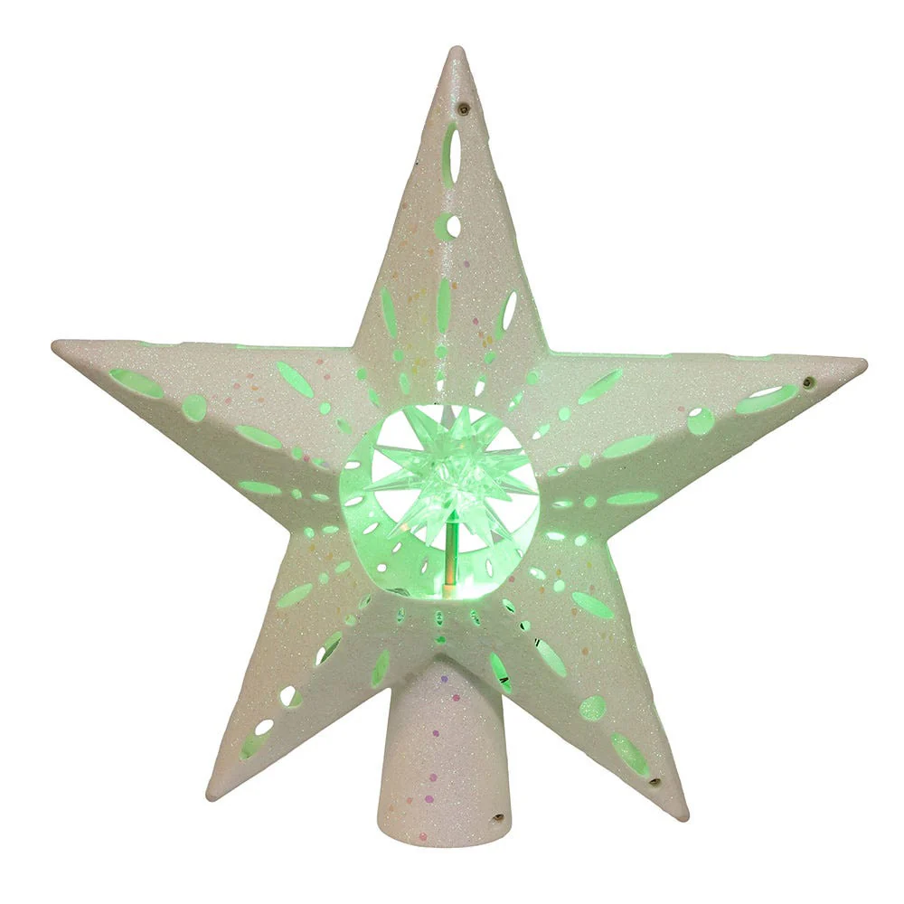 White Iridescent LED Star w/Rotating Ornament Treetop, 11.8" - Image 2