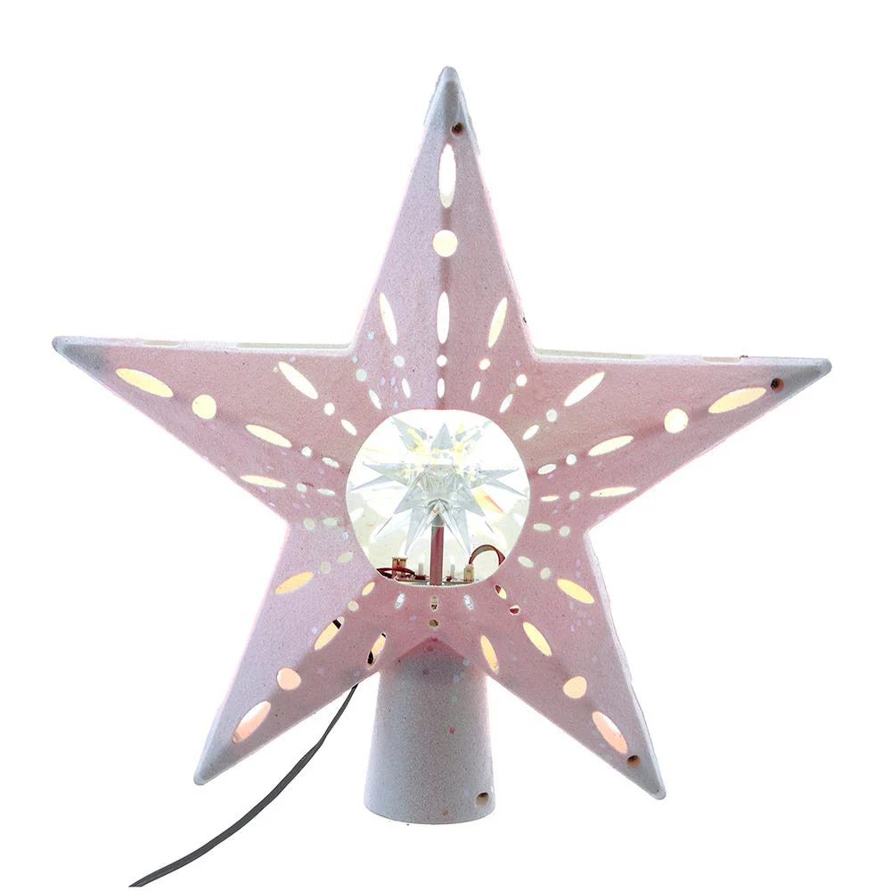 White Iridescent LED Star w/Rotating Ornament Treetop, 11.8" - Image 3
