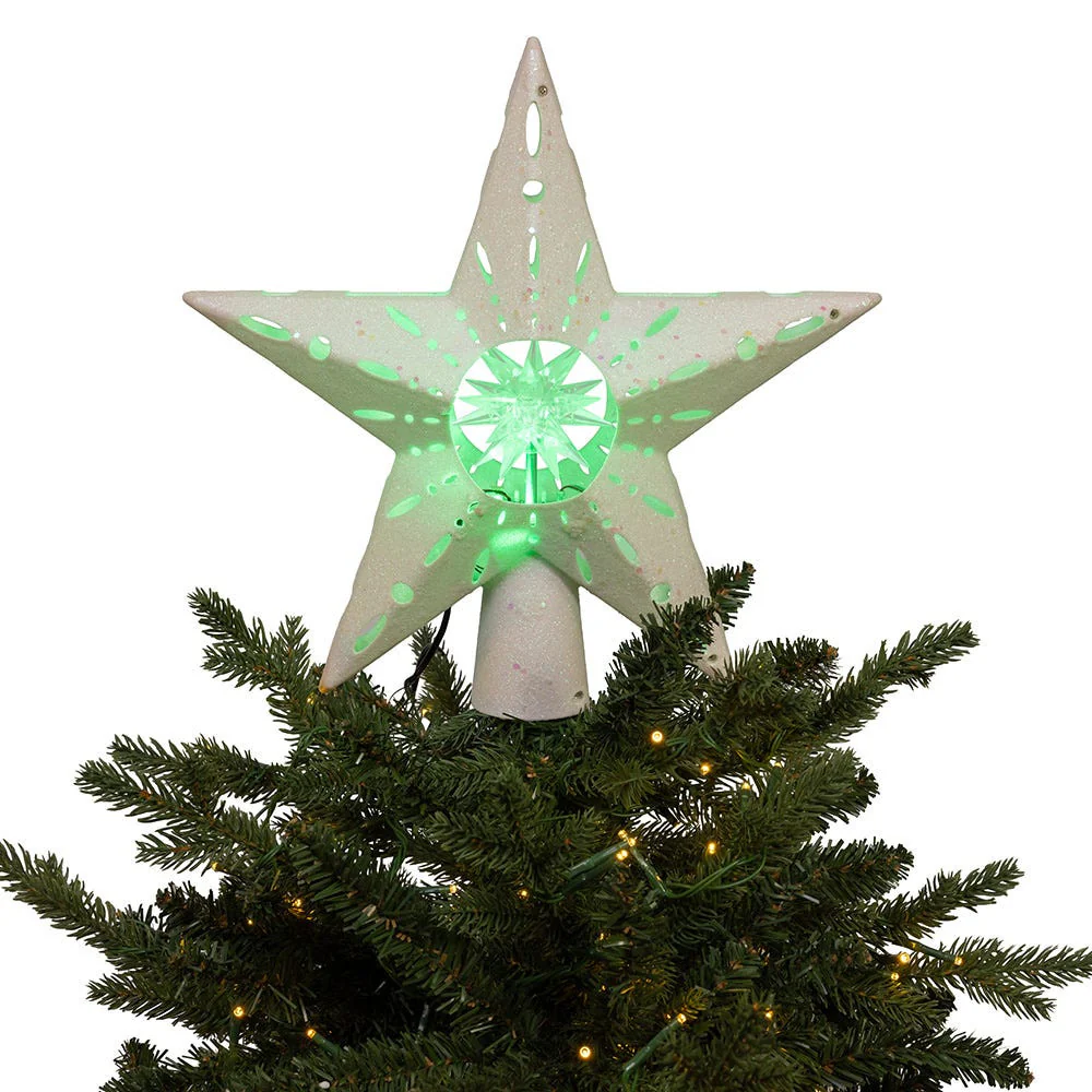 White Iridescent LED Star w/Rotating Ornament Treetop, 11.8" - Image 4