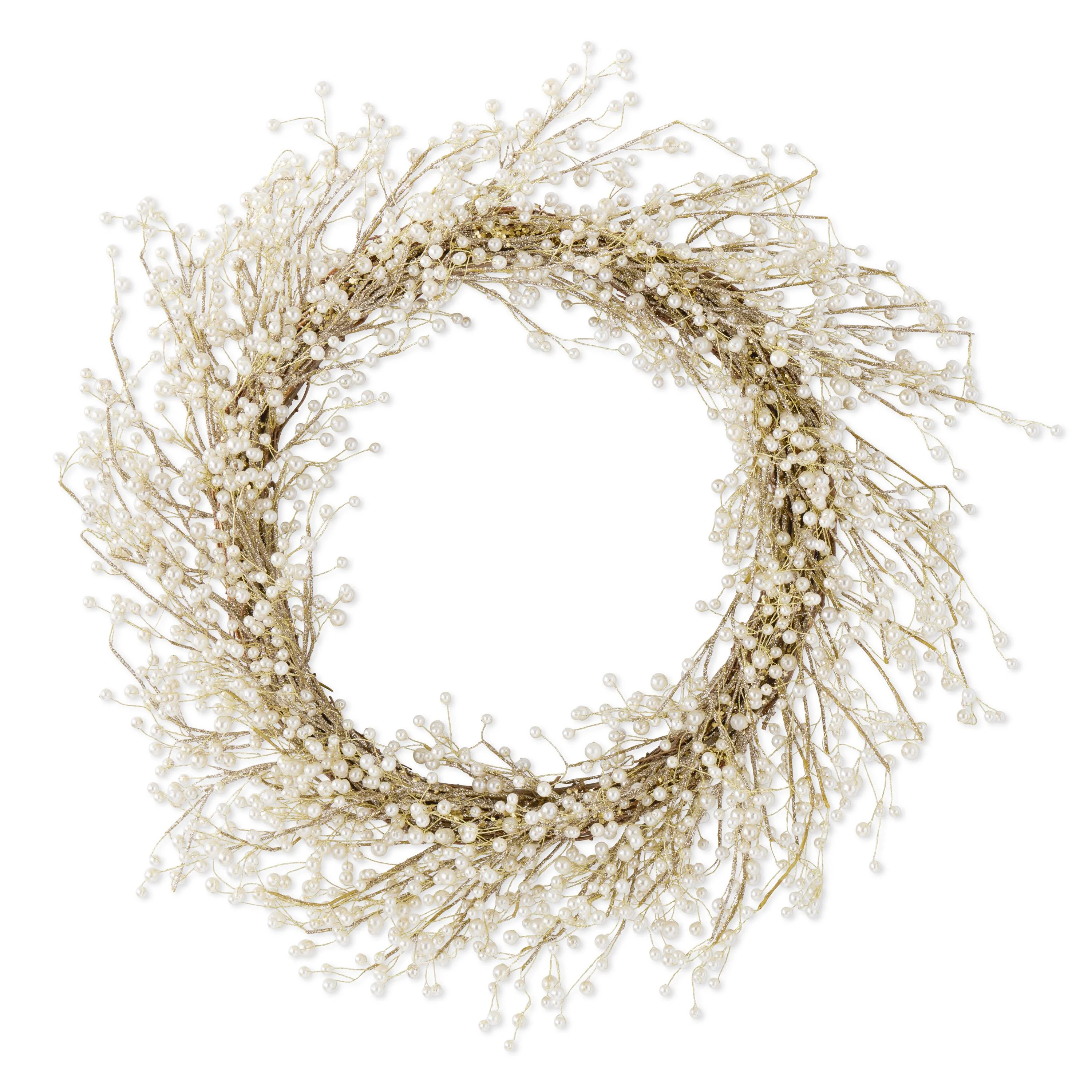 White Pearl & Gold Glitter Wreath, 30"