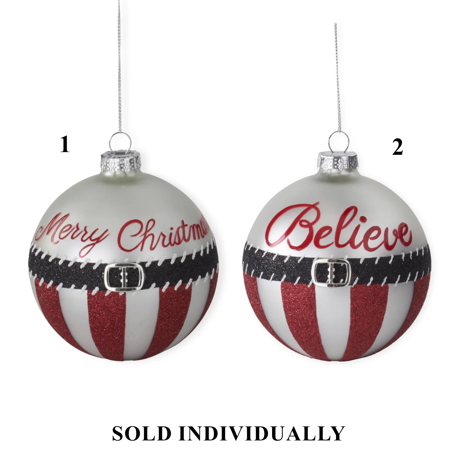 White & Red Merry Christmas & Believe Ornament, 4" (2 styles - sold individually)