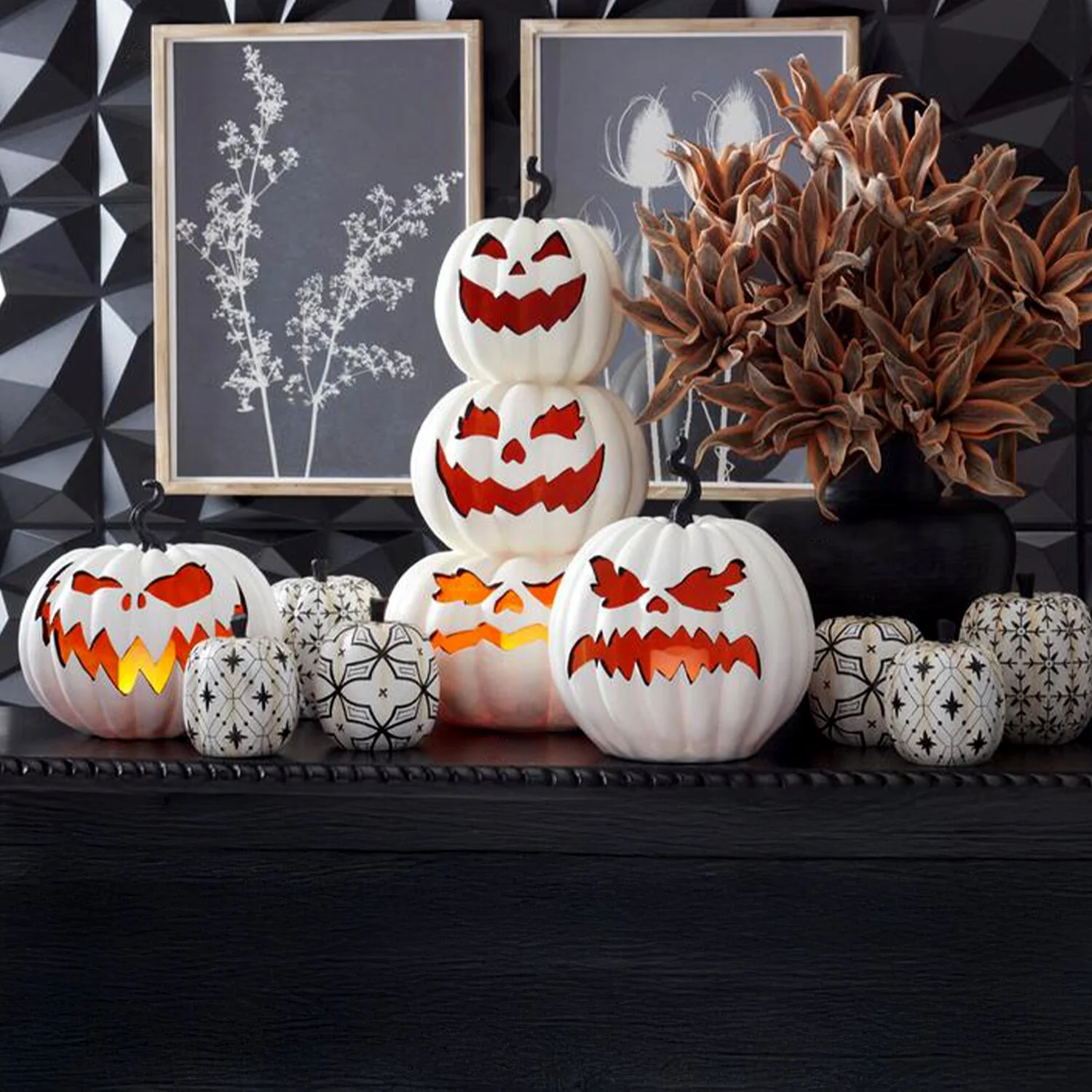 White Resin LED Flicker Flame Jack-O'-Lantern, 13" - Image 3