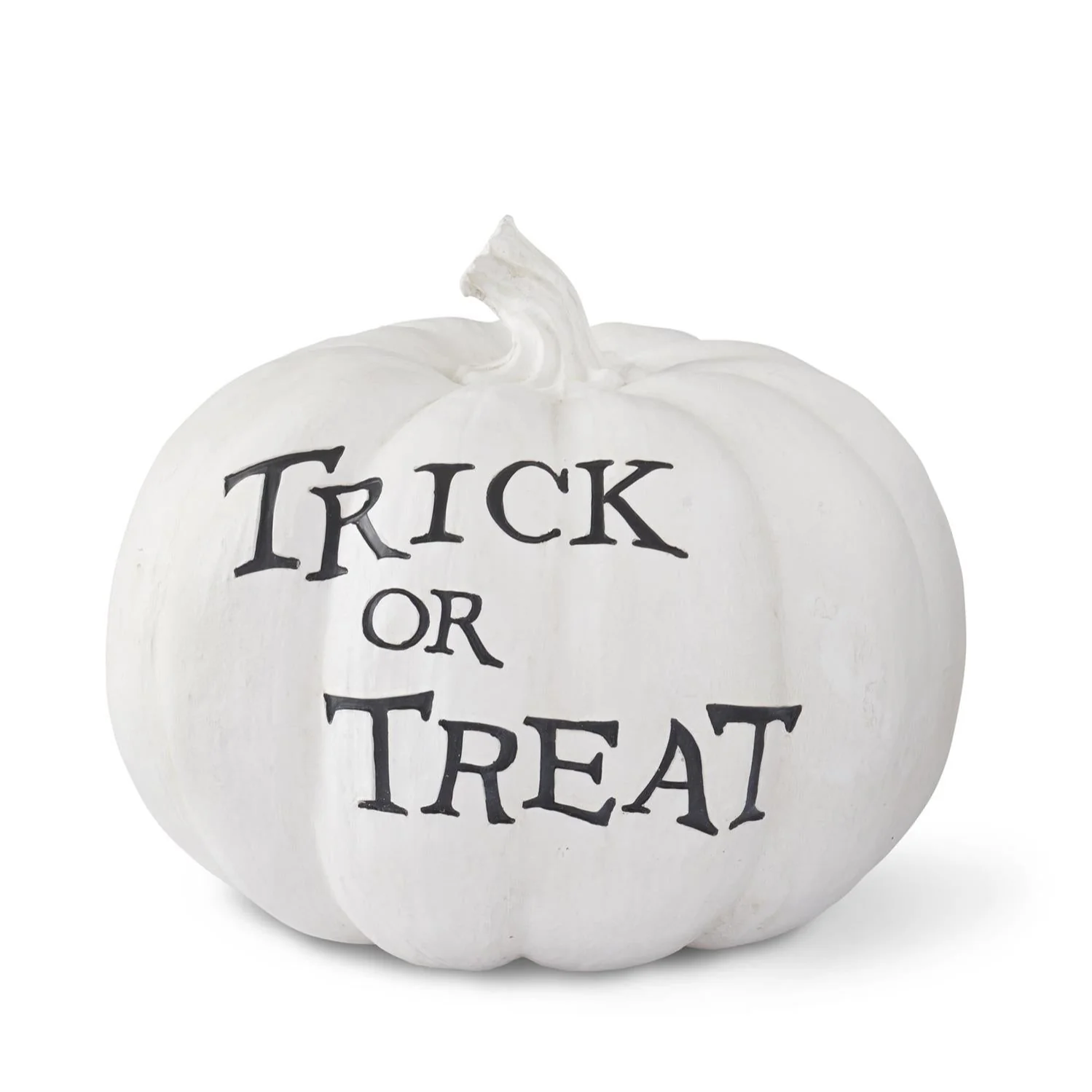 White Resin Trick Or Treat Pumpkin, 15.25"