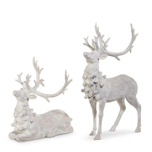 Whitewashed Glitter Deer Figurines, 14.5" (Set of 2)