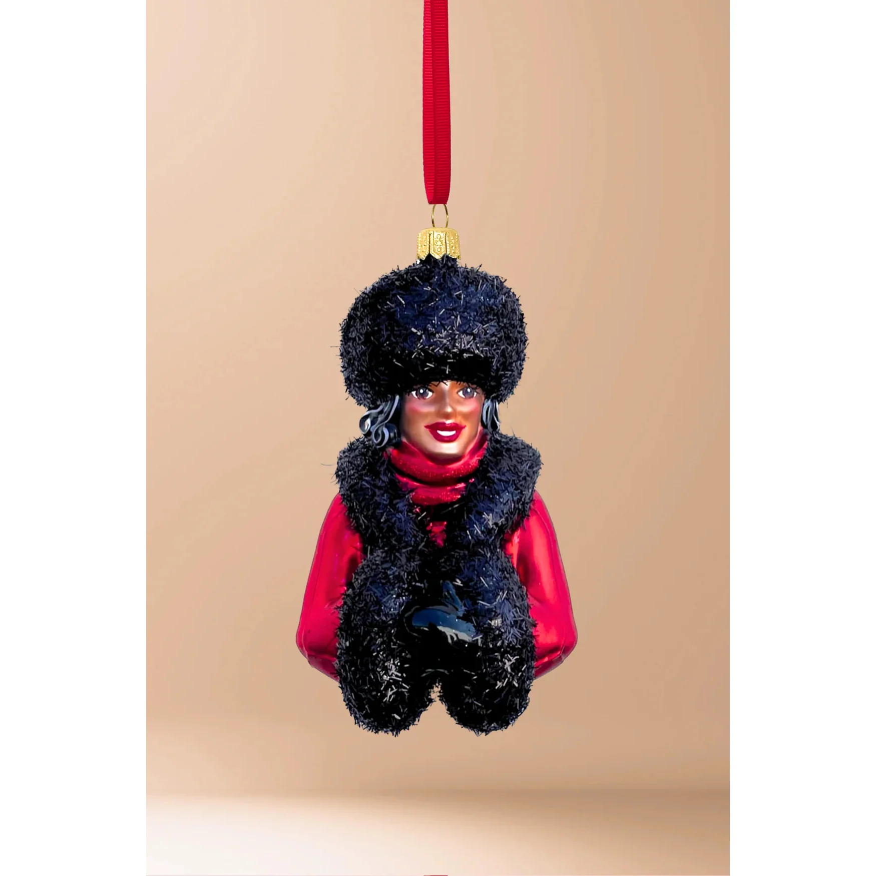 Whitney Glass Christmas Ornament (Brown Skin), 5"