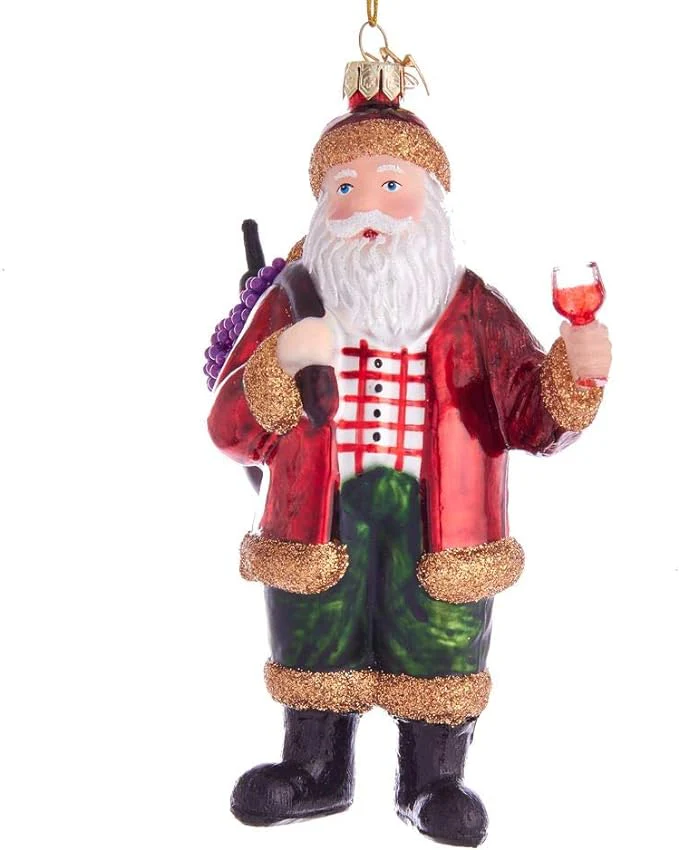 Wine Santa Glass Ornament, 5.5"