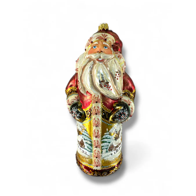 Glass Winter Landscape Santa Ornament