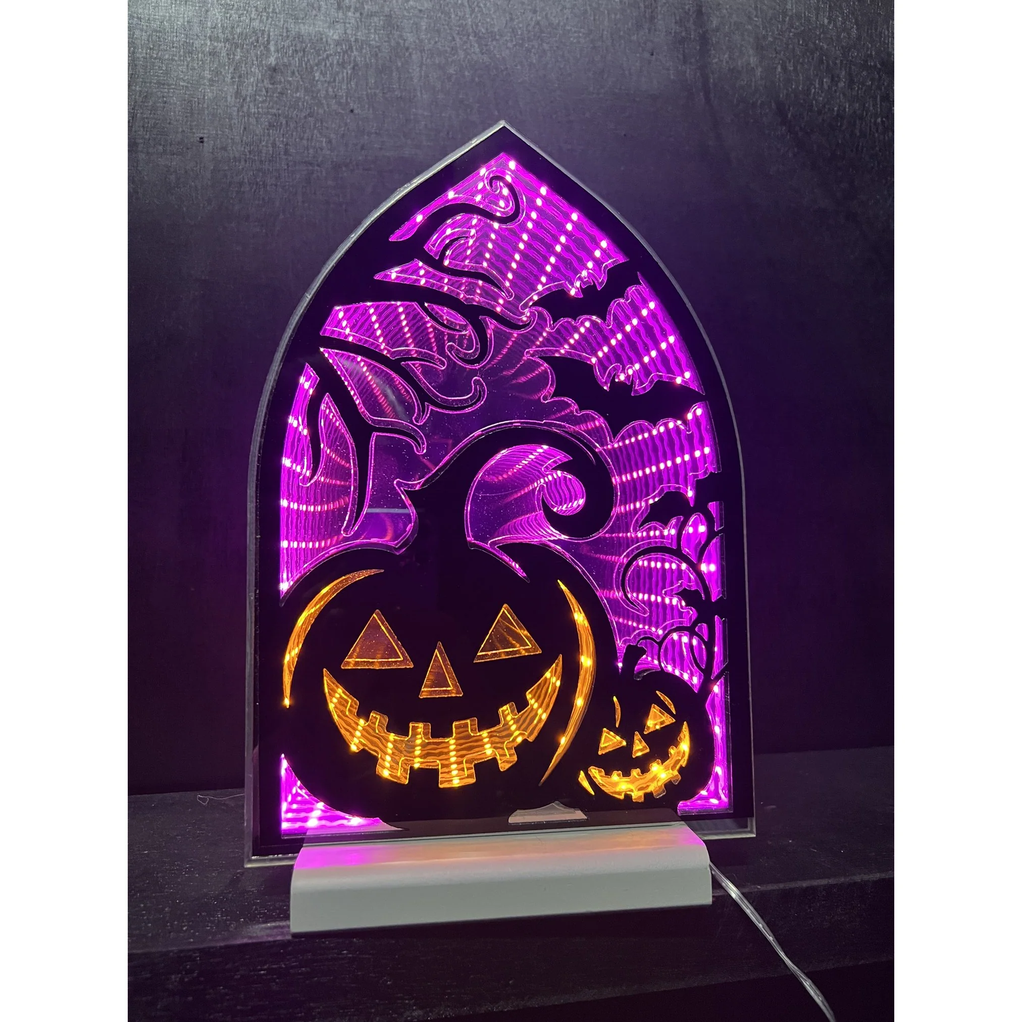 Halloween Pumpkins & Bats Infinity Light, Acrylic w/UL Plug, 12" - Image 2