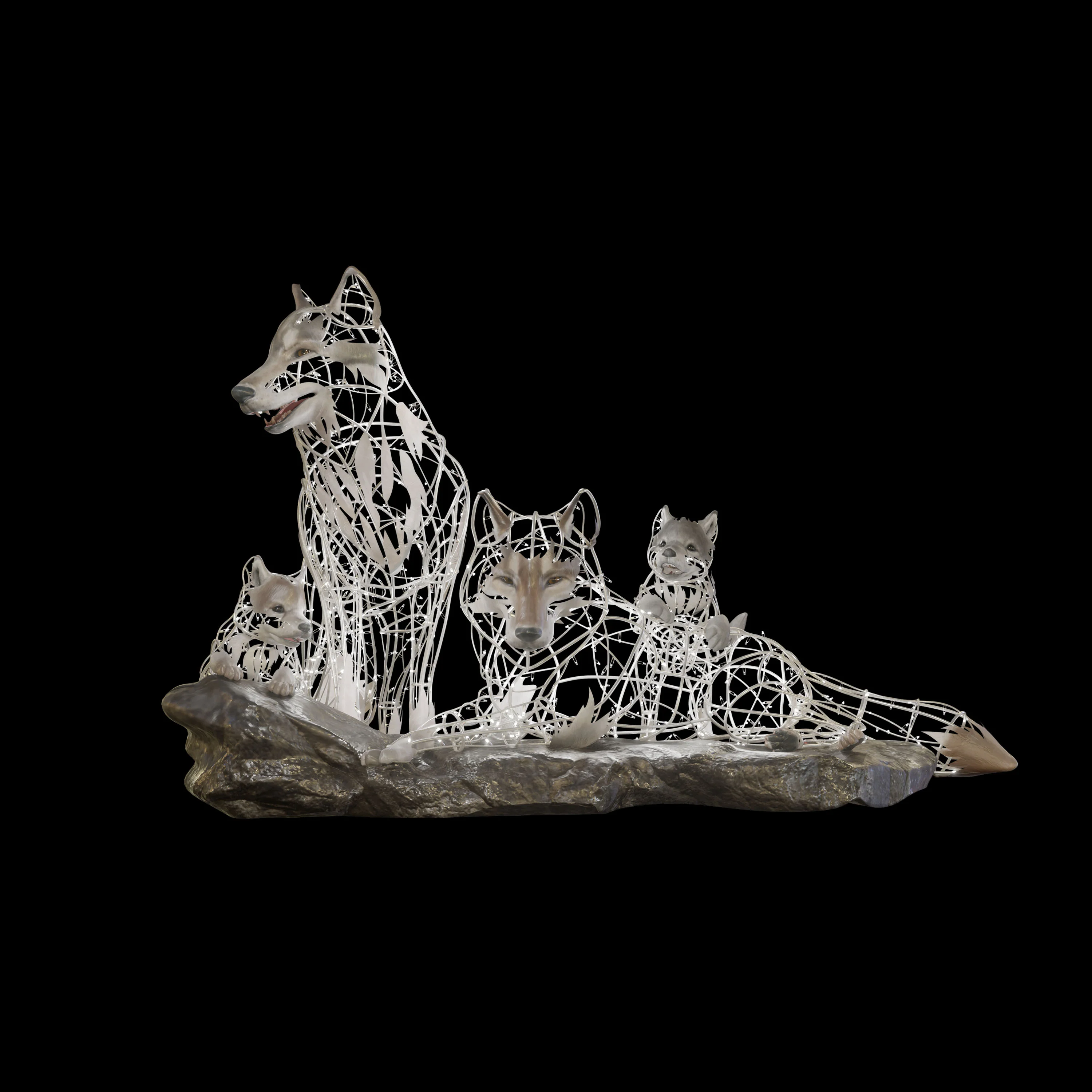 Large She Wolf Figure, LED Lit w/Fiberglass (White), 75" - Image 2