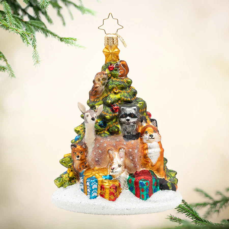 Woodland Celebration Christmas Tree Glass Ornament, 6"