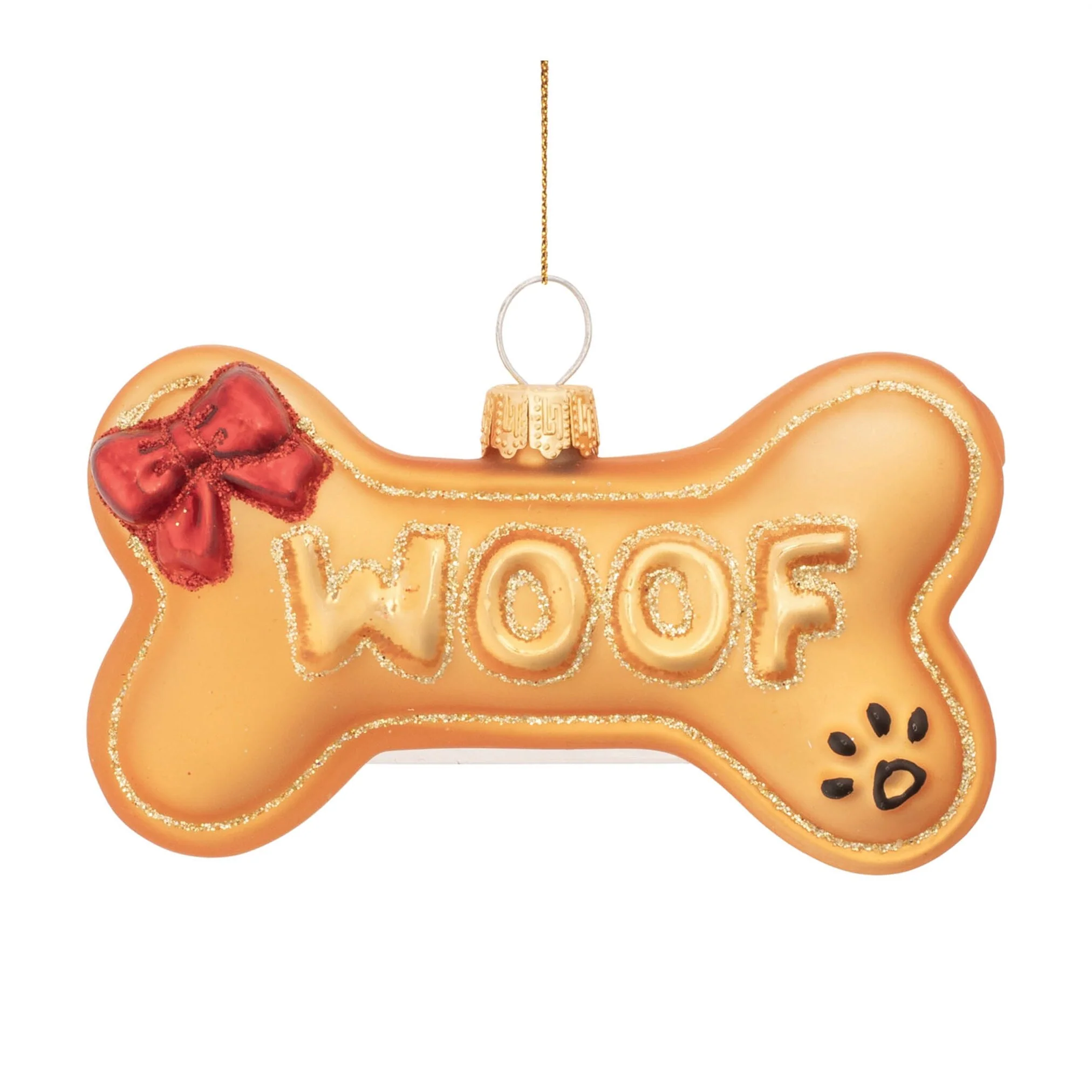 Glass Woof Bone Ornament, 3"