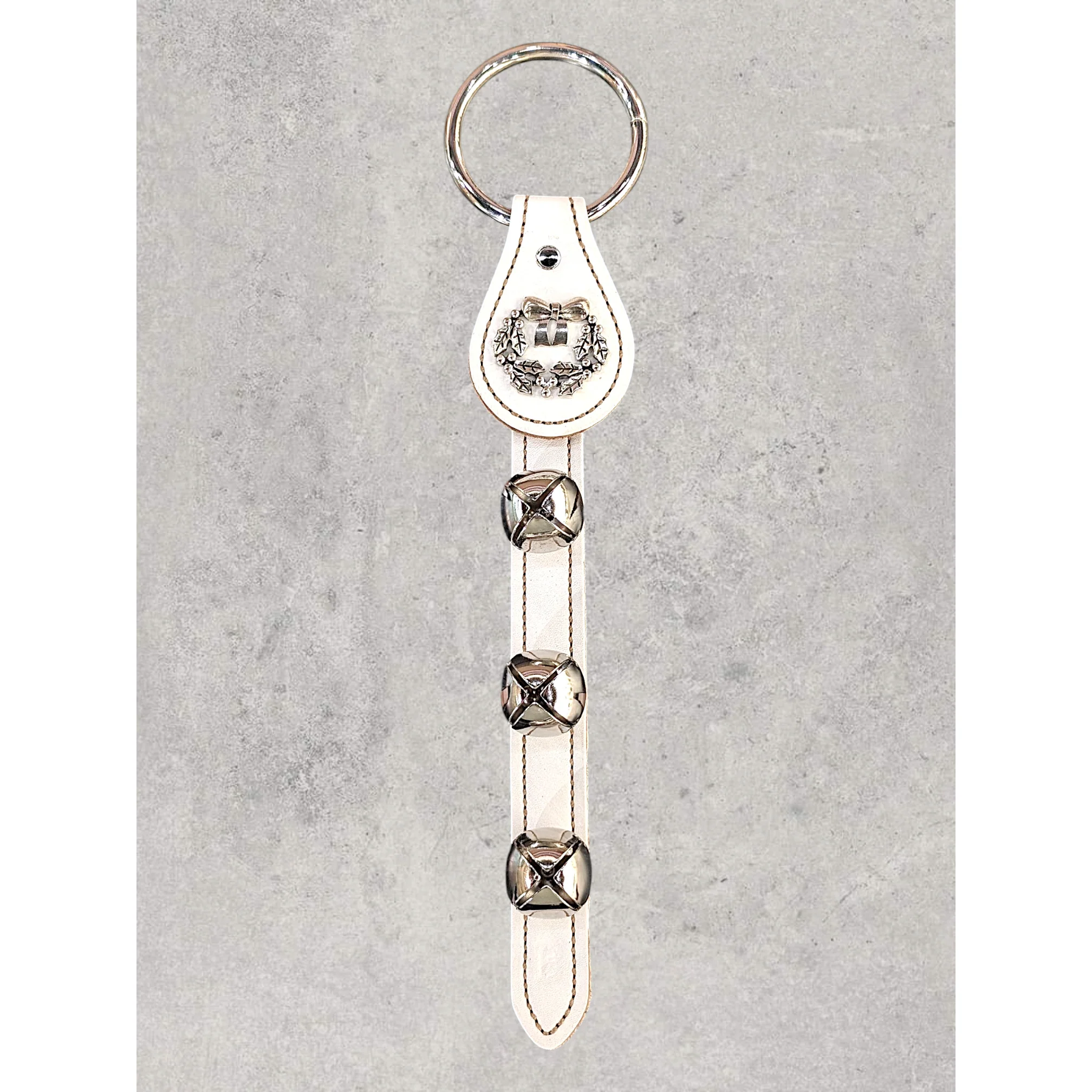WREATH CHARM, 3 Nickel-Plated Bells, Lg Ring Top - WHITE