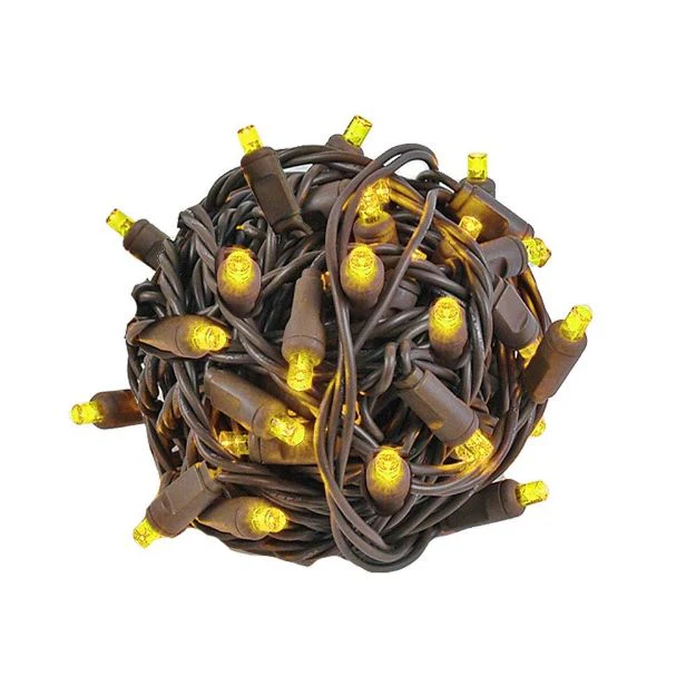 Yellow Mini Light Set, Brown Wire, 50' (100 bulbs, 6" spacing)