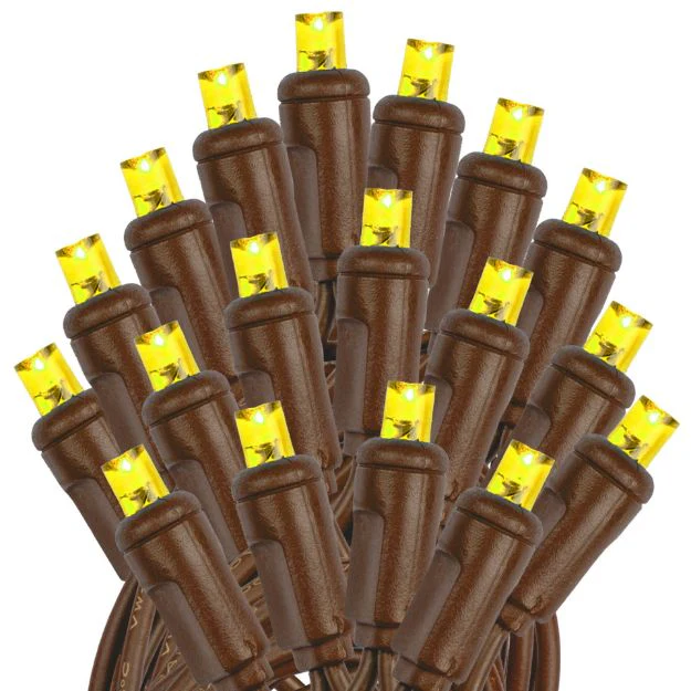 Yellow Mini Light Set, Brown Wire, 50' (100 bulbs, 6" spacing) - Image 2