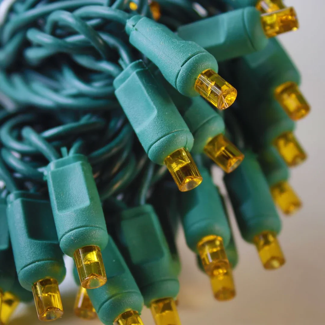 Yellow Mini Light Set, Green Wire, 25' (50 bulbs, 6" spacing)